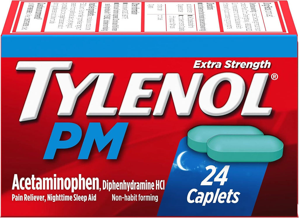 Tylenol PM Extra Strength Nighttime Pain Reliever & Sleep Aid Caplets, 500 mg Acetaminophen & 25 mg Diphenhydramine HCl, Relief for Nighttime Aches & Pains, Non-Habit Forming, 100 ct