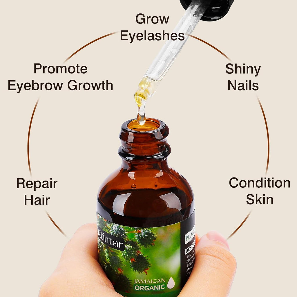 Jamaican Black Castor Oil,100% Pure and Natural Organic Castor Oil Cold Pressed Glass Bottles, Hair Growth, Eyebrow Care, Skin Care, Nourishes & Hydrates Hair, 60ML