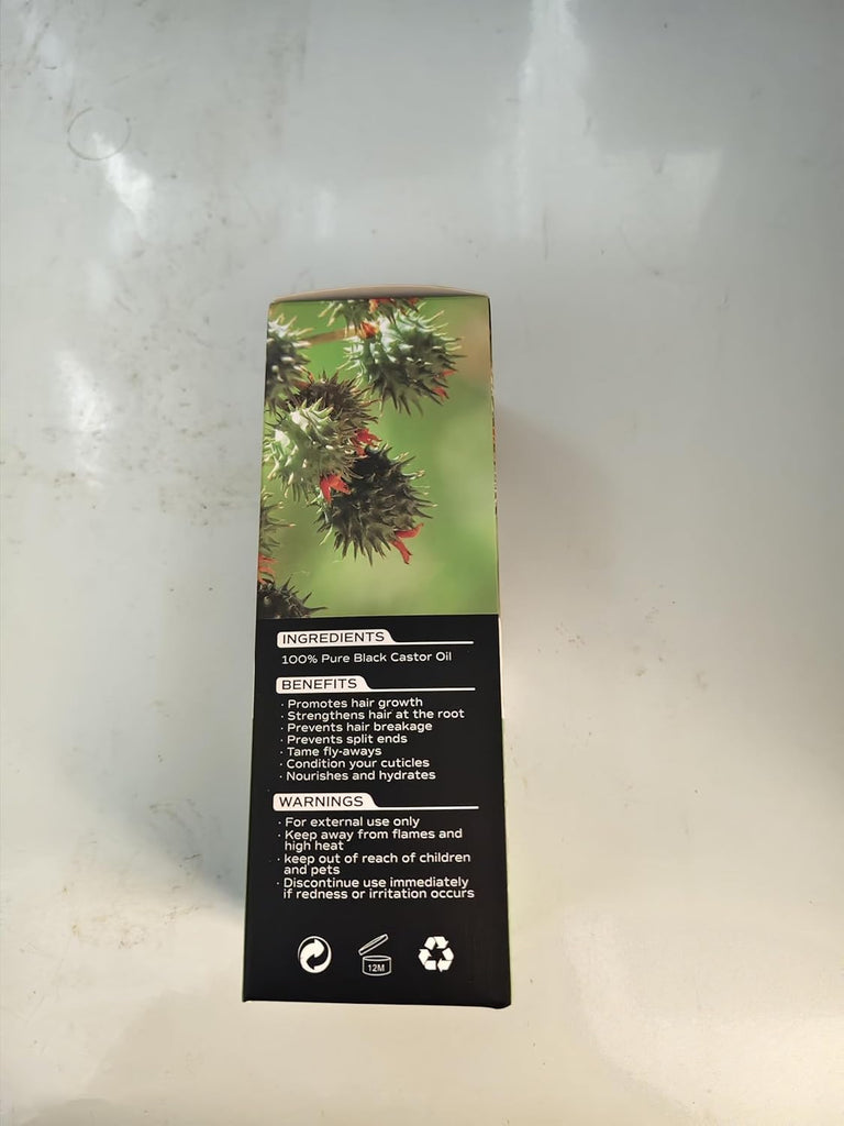 Jamaican Black Castor Oil,100% Pure and Natural Organic Castor Oil Cold Pressed Glass Bottles, Hair Growth, Eyebrow Care, Skin Care, Nourishes & Hydrates Hair, 60ML