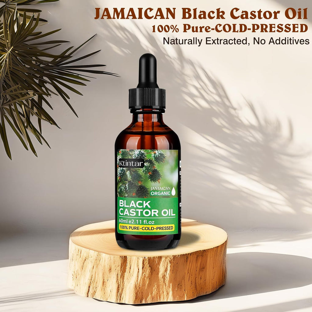 Jamaican Black Castor Oil,100% Pure and Natural Organic Castor Oil Cold Pressed Glass Bottles, Hair Growth, Eyebrow Care, Skin Care, Nourishes & Hydrates Hair, 60ML