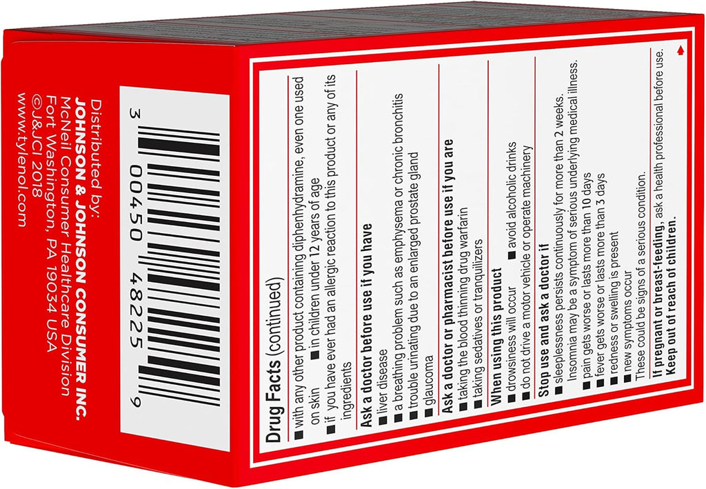 Tylenol PM Extra Strength Nighttime Pain Reliever & Sleep Aid Caplets, 500 mg Acetaminophen & 25 mg Diphenhydramine HCl, Relief for Nighttime Aches & Pains, Non-Habit Forming, 100 ct