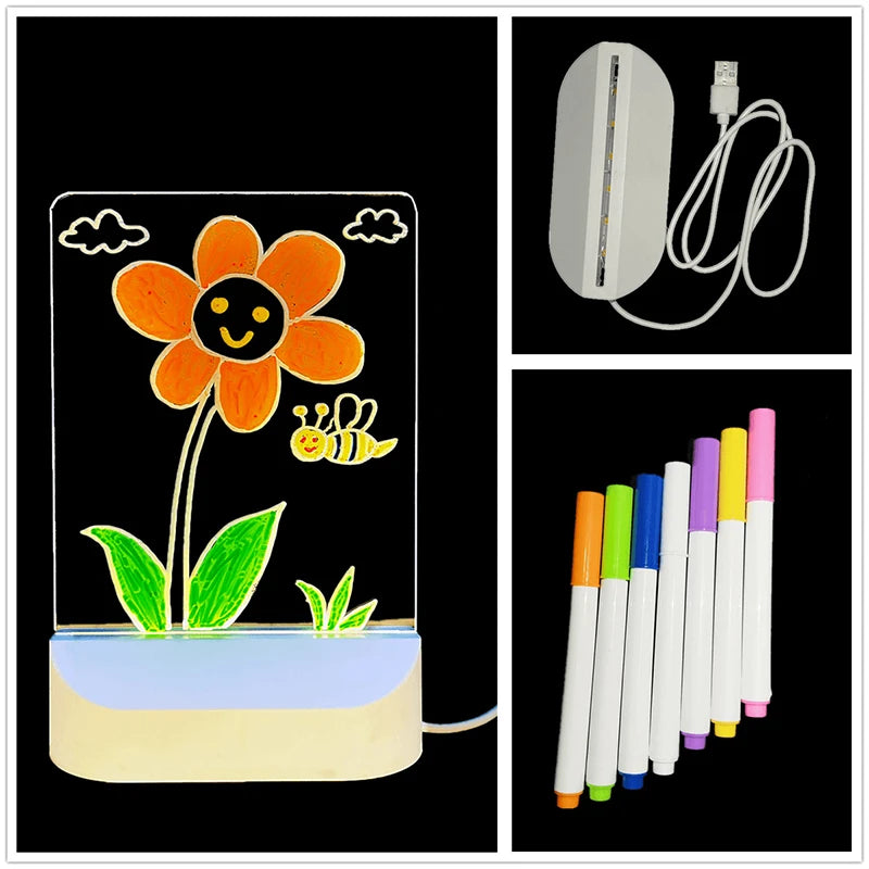Glowing Acrylic Marker Board Children Drawing Toys Erasable LED Luminous Message Board DIY Colored Graffiti Coloring Craft Toys