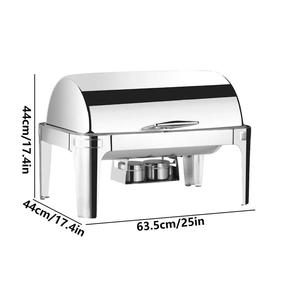 Stainless Steel Chafer Roll Top Visible Chafing Dishes Commercial Chafing Dishes with Glass Window for Cafe Restaurant Dining