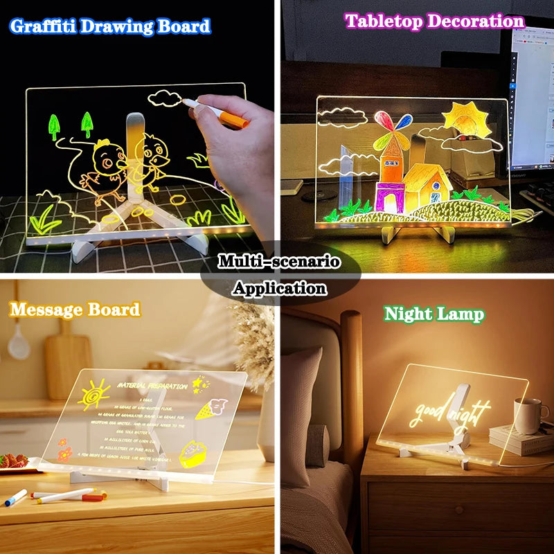 Glowing Acrylic Marker Board Children Drawing Toys Erasable LED Luminous Message Board DIY Colored Graffiti Coloring Craft Toys