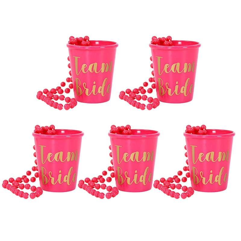 Team Bride To Be Cup Bachelorette Hen Party Plastic Shot Glasses Necklace For Wedding Bridal Shower Party Decor Bridesmaids Gift