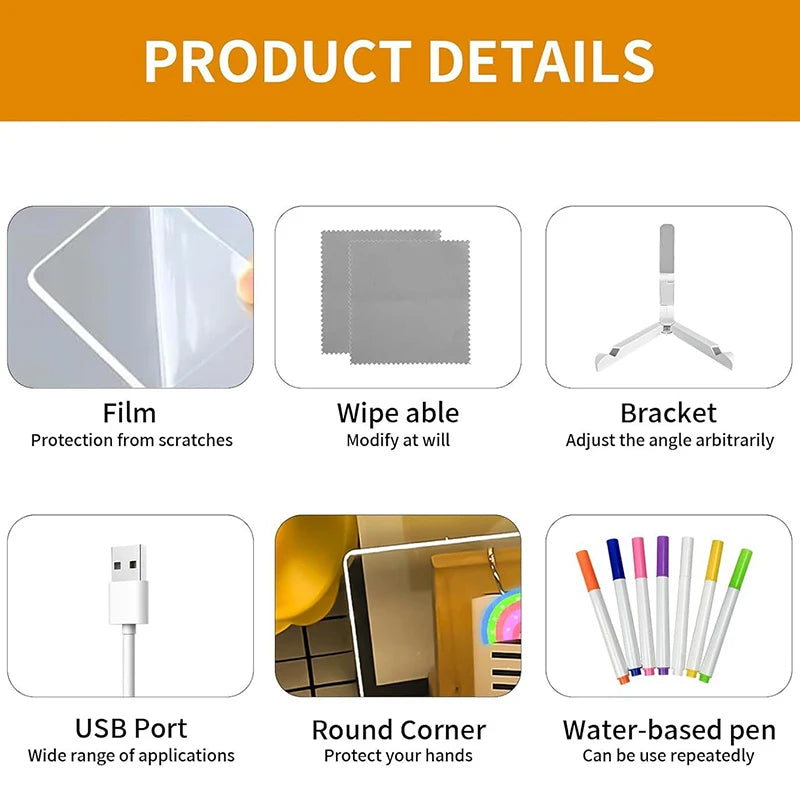 Glowing Acrylic Marker Board Children Drawing Toys Erasable LED Luminous Message Board DIY Colored Graffiti Coloring Craft Toys