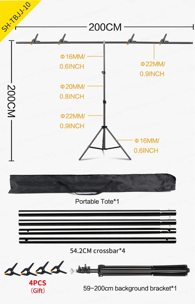 SH T-Shape Backdrop Stand Kit with Background Cloth Video Chroma Key Green Screen Frame Stand For Photography Photo Studio Props