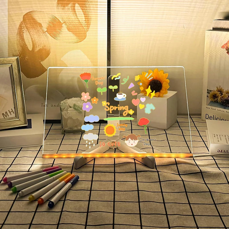 Glowing Acrylic Marker Board Children Drawing Toys Erasable LED Luminous Message Board DIY Colored Graffiti Coloring Craft Toys