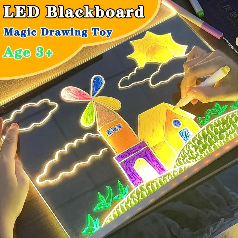 Glowing Acrylic Marker Board Children Drawing Toys Erasable LED Luminous Message Board DIY Colored Graffiti Coloring Craft Toys