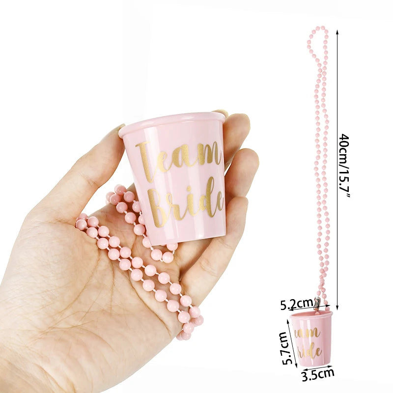 Team Bride To Be Cup Bachelorette Hen Party Plastic Shot Glasses Necklace For Wedding Bridal Shower Party Decor Bridesmaids Gift