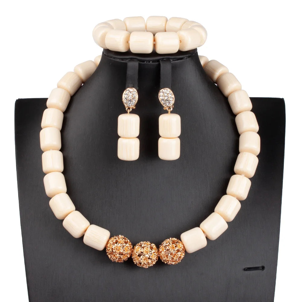 Pure African Bead Wedding Jewelry Set para Mulheres, Imitação Coral Colar, Nigéria Noiva Acessórios, Anniversary Party, Frete Grátis