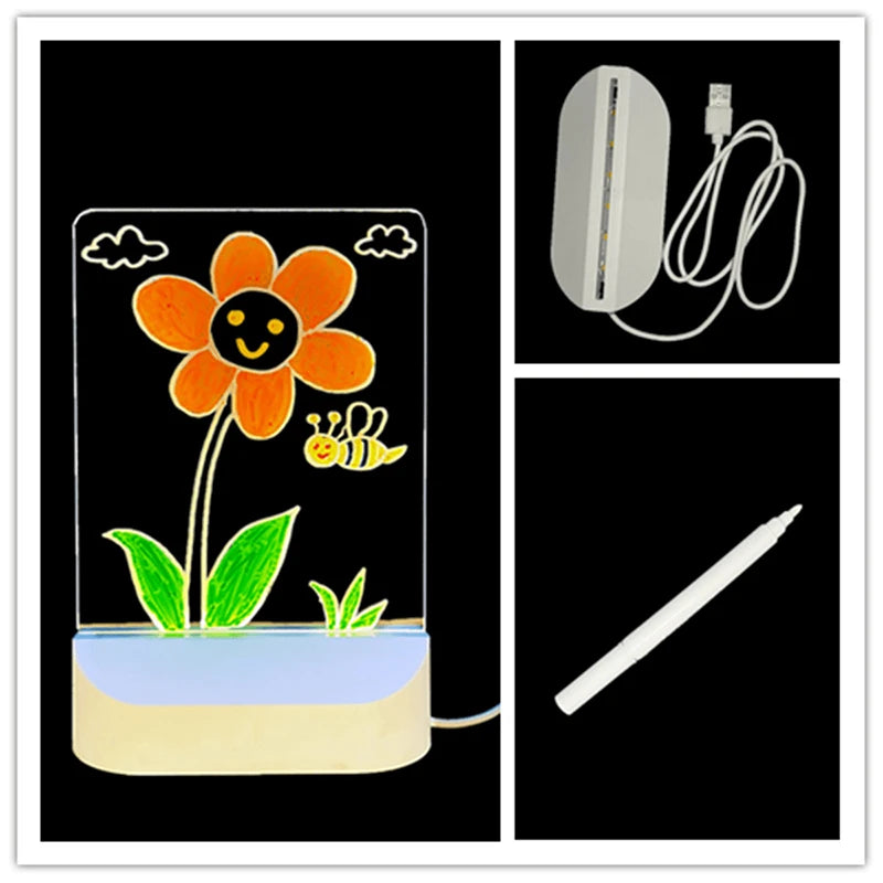 Glowing Acrylic Marker Board Children Drawing Toys Erasable LED Luminous Message Board DIY Colored Graffiti Coloring Craft Toys