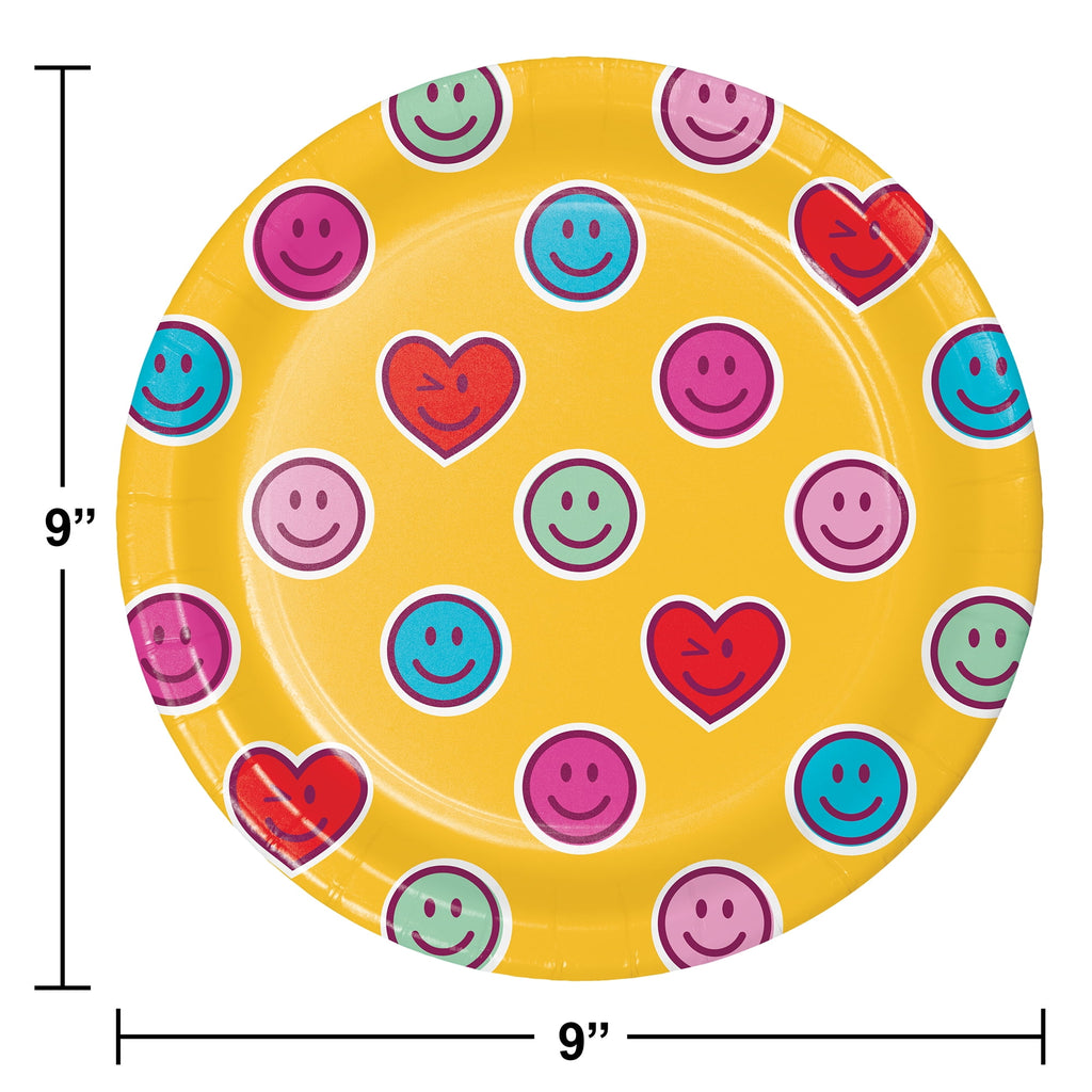 Valentine's Day Smiley Face Disposable Paper Plates, Multicolor, 8.75 in, 20 Count, by Way To Celebrate