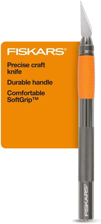 Fiskars SoftGrip Detail Craft Knife - 8" Exacto Knife for Crafting - Multi-Use Exacto Blade Included with Protective Cover