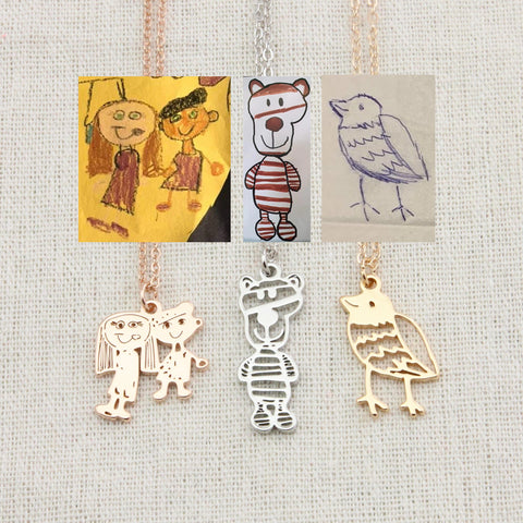Custom Kids Drawing Painting Necklace Stainless Stee Personalized Children Artwork Pendant For Kids Mom Family Jewelry Gifts