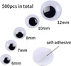 DECORA 500 Pieces 6mm -12mm Black Wiggle Googly Eyes with Self-Adhesive Backs for DIY Crafts Doll Making Sewing Supplies