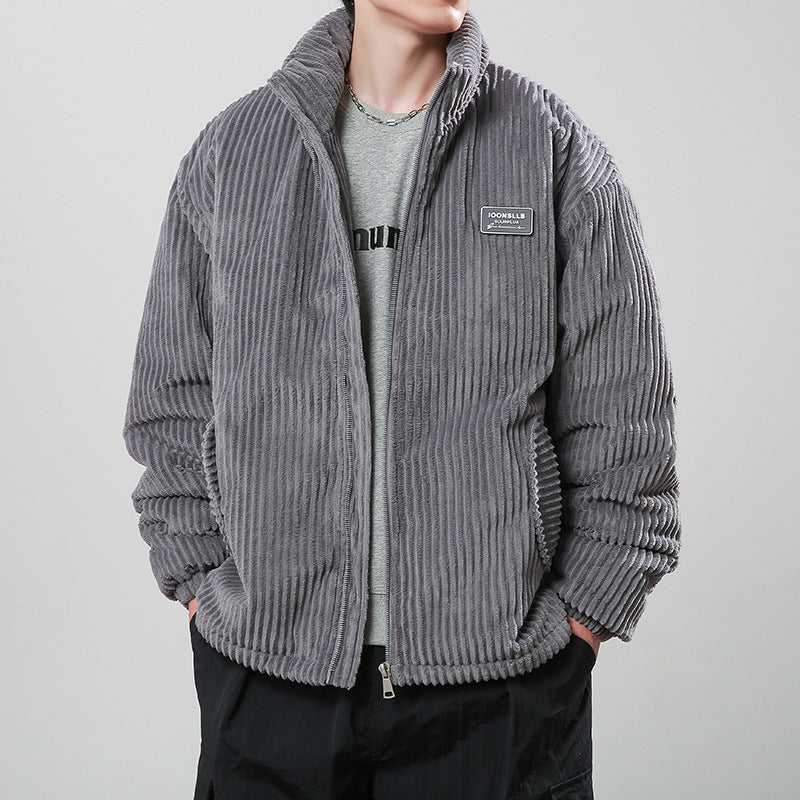 Winter Corduroy Cotton-padded Coat Warm Stand Collar Zipper Jacket Casual Outdoor Streetwear Men's Clothing