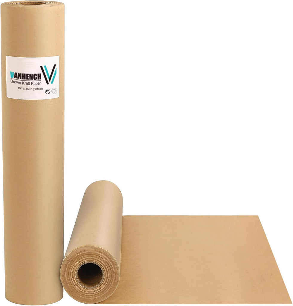 Brown Packing Paper 15"×450"(38'), Brown Paper Roll, Art Craft Paper, Kraft Paper Roll for Moving Boxes Supplies, Gift Wrapping Bouquet Flower Paper, Poster Bulletin Board Paper, Arts and Crafts