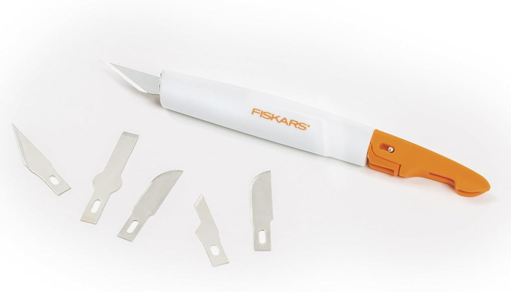 Fiskars SoftGrip Detail Craft Knife - 8" Exacto Knife for Crafting - Multi-Use Exacto Blade Included with Protective Cover