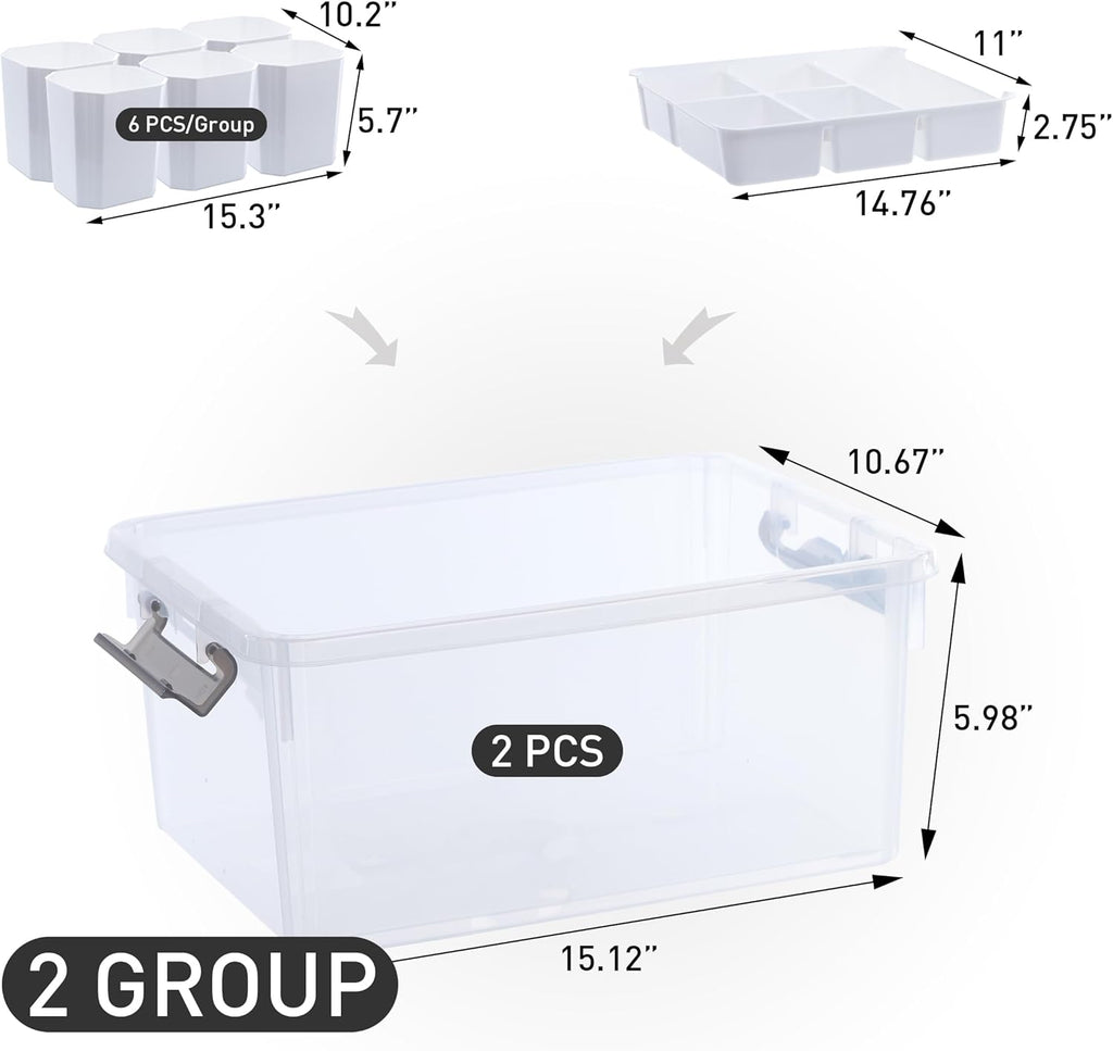 Citylife 17 QT Plastic Storage Box with Removable Tray Craft Organizers and Storage Clear Storage Container for Organizing Bead, Tool, Sewing, Playdoh