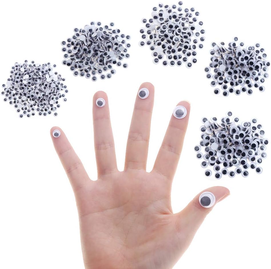 DECORA 500 Pieces 6mm -12mm Black Wiggle Googly Eyes with Self-Adhesive Backs for DIY Crafts Doll Making Sewing Supplies