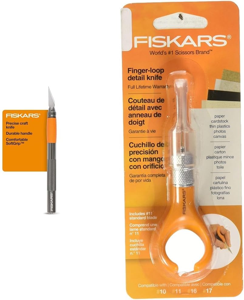 Fiskars SoftGrip Detail Craft Knife - 8" Exacto Knife for Crafting - Multi-Use Exacto Blade Included with Protective Cover