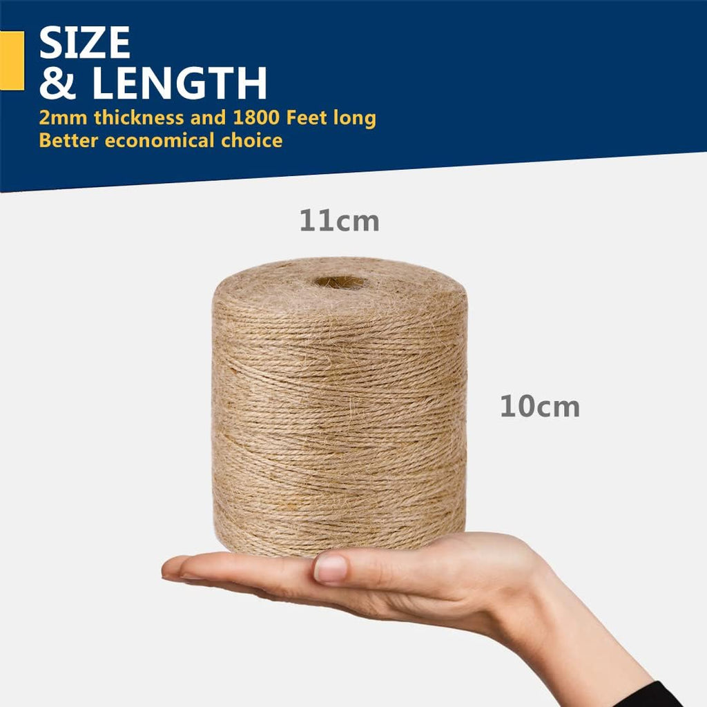 PerkHomy Natural Jute Twine 600 Feet Long Twine String for Crafts Gift Wrapping Packing Gardening Crochet Knitting Macrame Decor (Brown 2mm * 600feet)