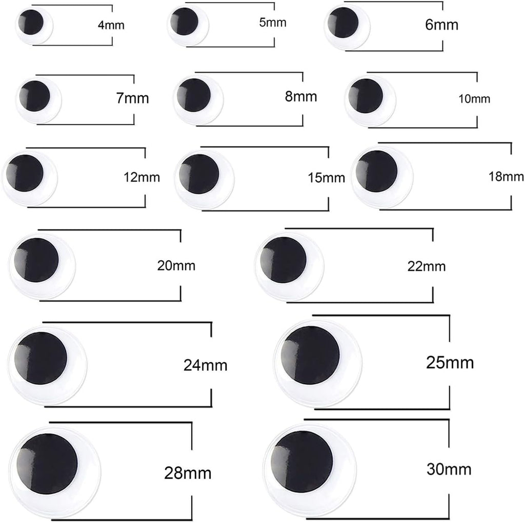 DECORA 500 Pieces 6mm -12mm Black Wiggle Googly Eyes with Self-Adhesive Backs for DIY Crafts Doll Making Sewing Supplies