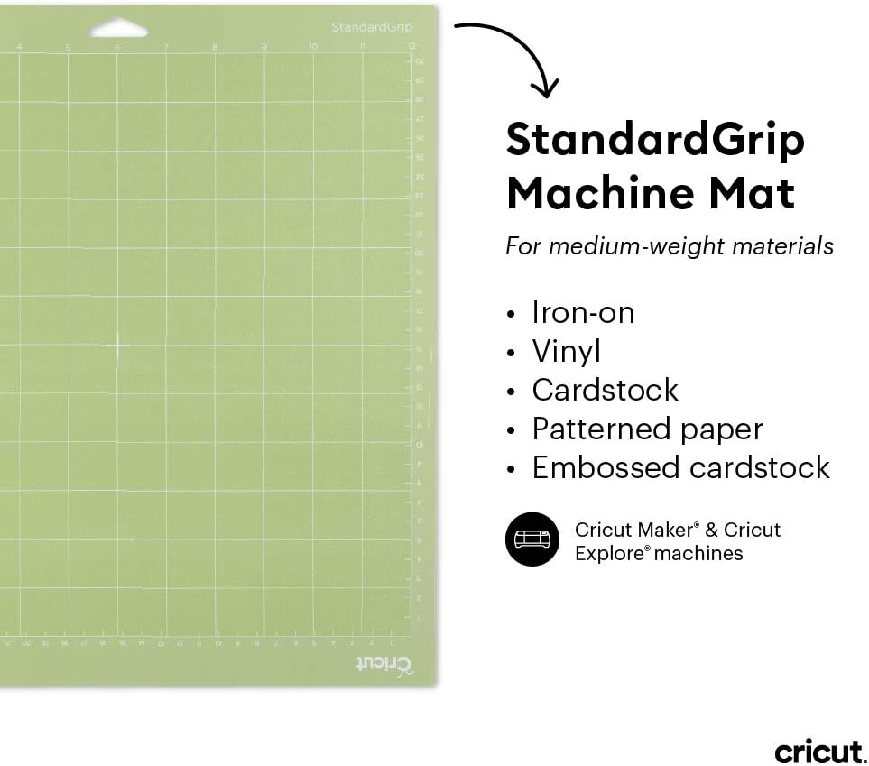 Cricut StandardGrip Machine Mats 12in x 12in, Reusable Cutting Mats for Crafts with Protective Film, Use with Cardstock, Iron On, Vinyl and More, Compatible with Cricut Explore & Maker (3 Count)