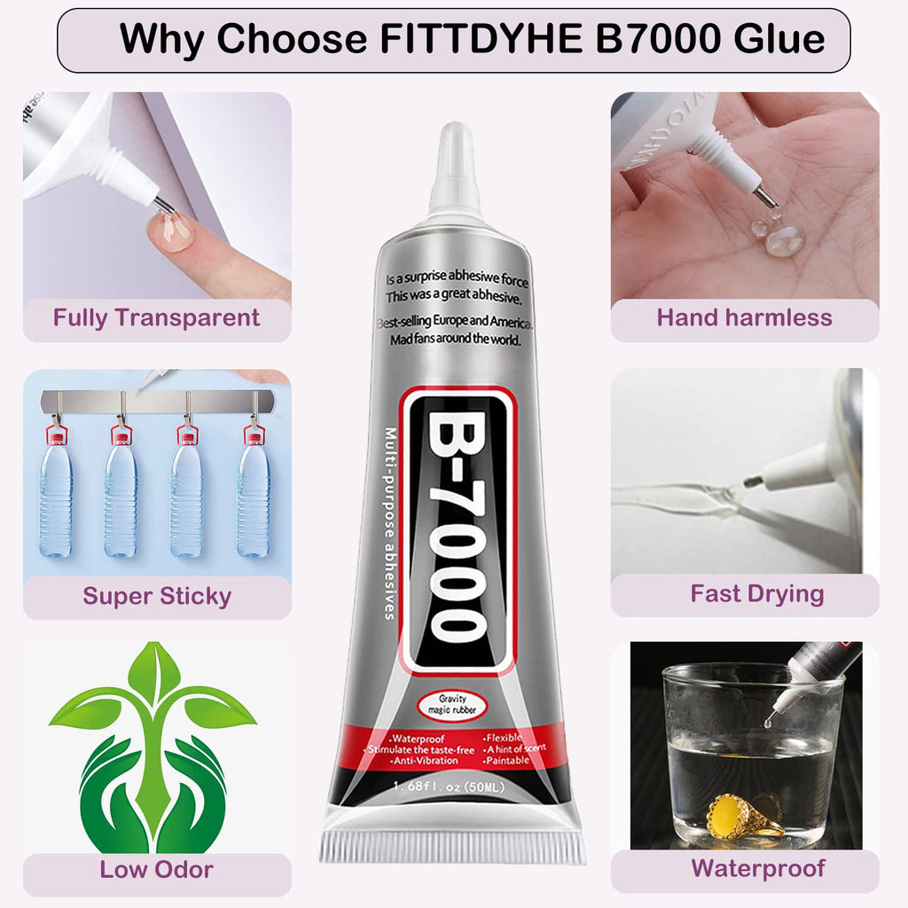 B7000 Adhesive Rhinestones Glue for Crafts, 2PCS 110ml / 3.7 fl oz B7000 Clear Glue with 5 Dotting Pen Tool, Wax Pencil and Tweezer, Jewelry Glue for DIY Craft Makeup Shoes Jewelry Making Nail Art