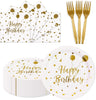 75PCS Paper Plates and Napkins Set - White and Gold Dot Disposable Party Dinnerware Includes Paper Plates, Napkins, Forks Decorations for Birthdays, Graduations, Weddings and Holidays, Serves 25