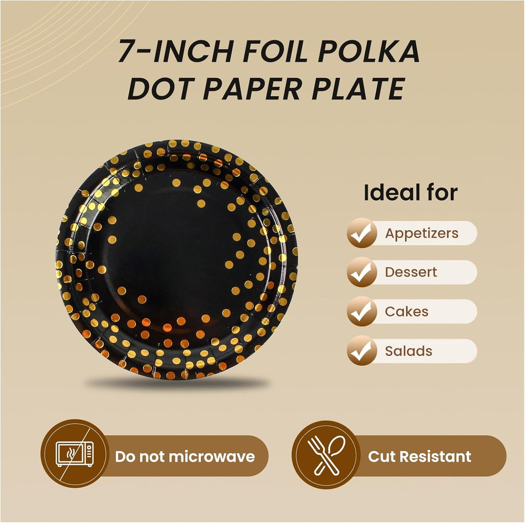 75PCS Paper Plates and Napkins Set - White and Gold Dot Disposable Party Dinnerware Includes Paper Plates, Napkins, Forks Decorations for Birthdays, Graduations, Weddings and Holidays, Serves 25