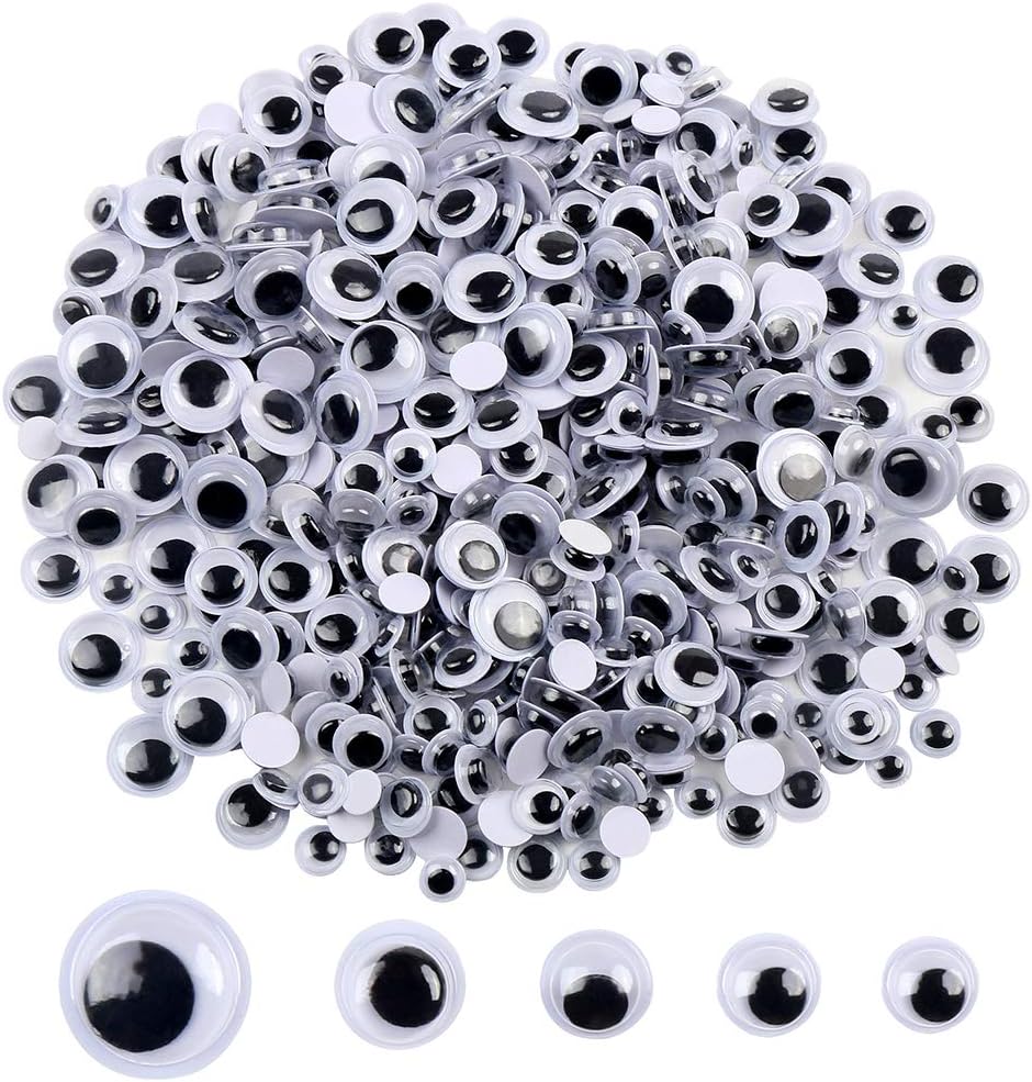 DECORA 500 Pieces 6mm -12mm Black Wiggle Googly Eyes with Self-Adhesive Backs for DIY Crafts Doll Making Sewing Supplies