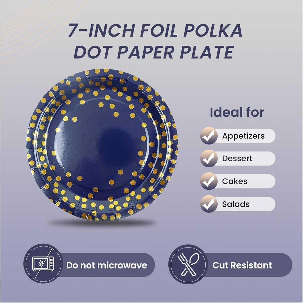 75PCS Paper Plates and Napkins Set - White and Gold Dot Disposable Party Dinnerware Includes Paper Plates, Napkins, Forks Decorations for Birthdays, Graduations, Weddings and Holidays, Serves 25