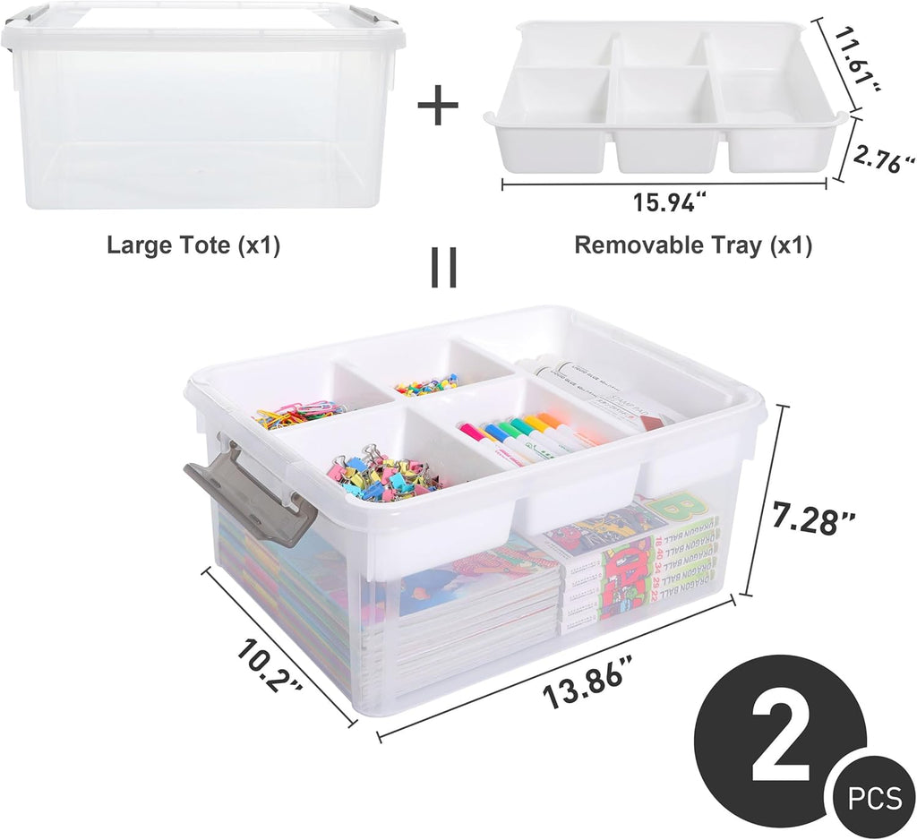 Citylife 17 QT Plastic Storage Box with Removable Tray Craft Organizers and Storage Clear Storage Container for Organizing Bead, Tool, Sewing, Playdoh