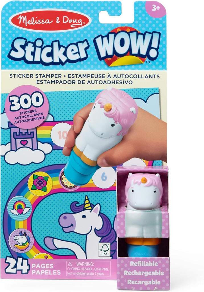 Melissa & Doug Sticker WOW!™ 24-Page Activity Pad and Sticker Stamper, 300 Stickers, Arts and Crafts Fidget Toy Collectible Character – Unicorn - FSC Certified