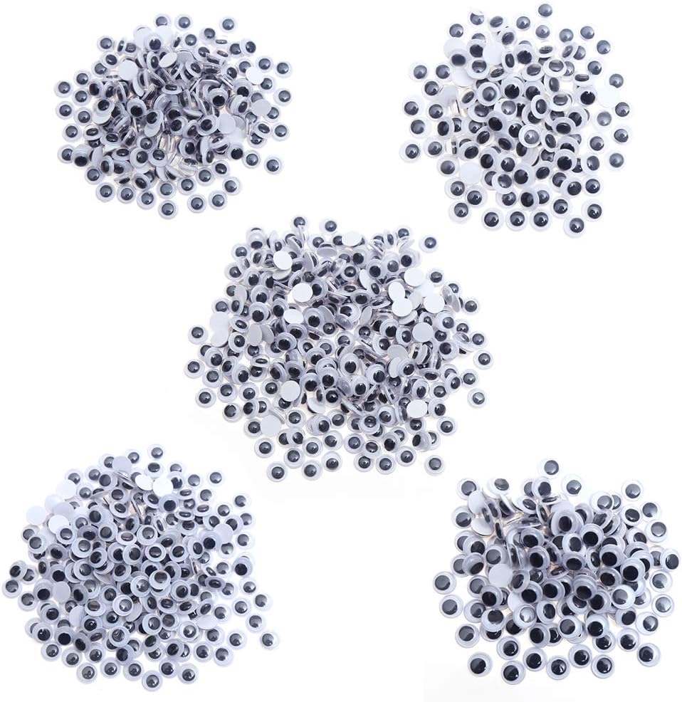 DECORA 500 Pieces 6mm -12mm Black Wiggle Googly Eyes with Self-Adhesive Backs for DIY Crafts Doll Making Sewing Supplies