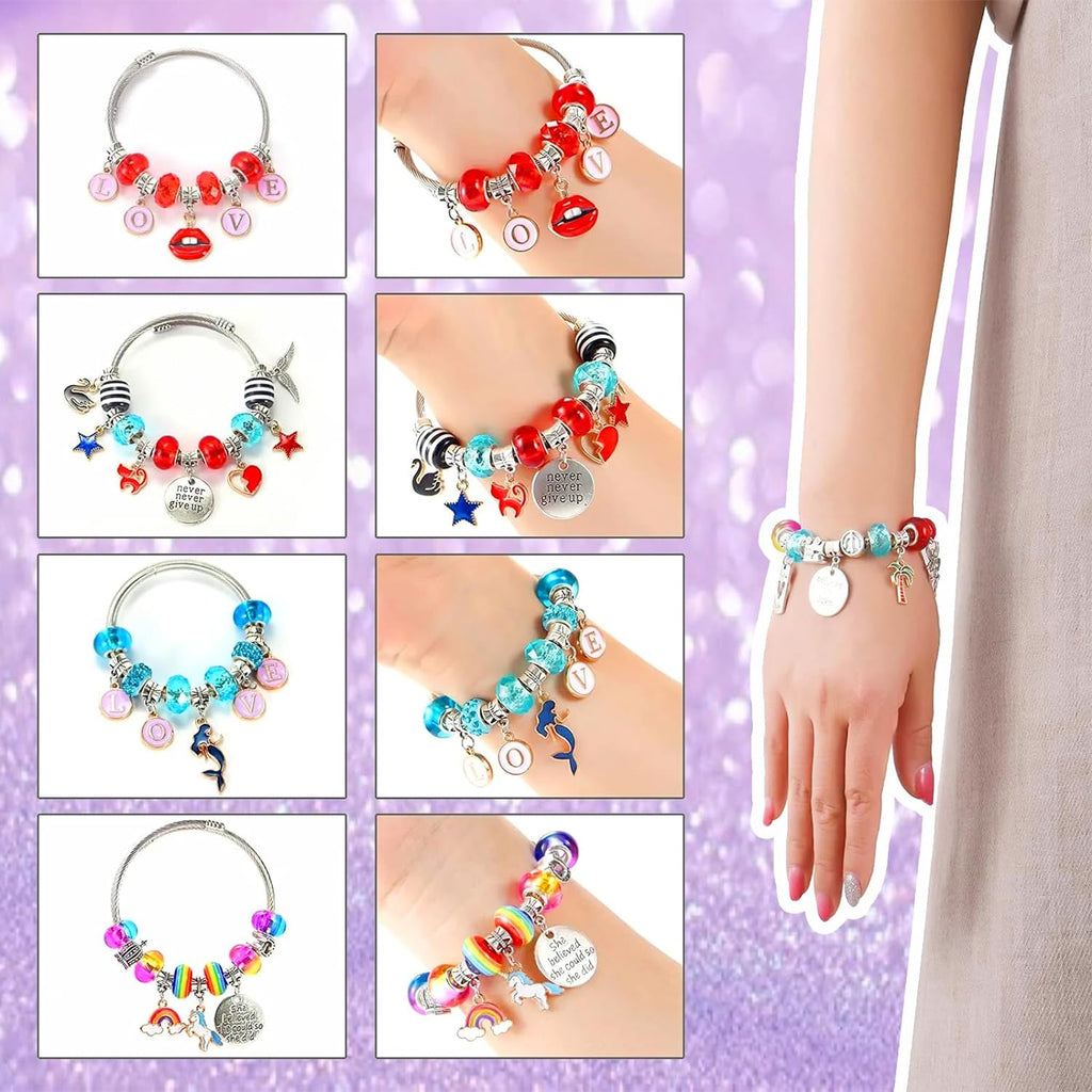 Charm Bracelet Making Kit,Jewelry Making Supplies Beads,Unicorn/Mermaid Crafts Gifts Set for Girls Teens Age 6-12