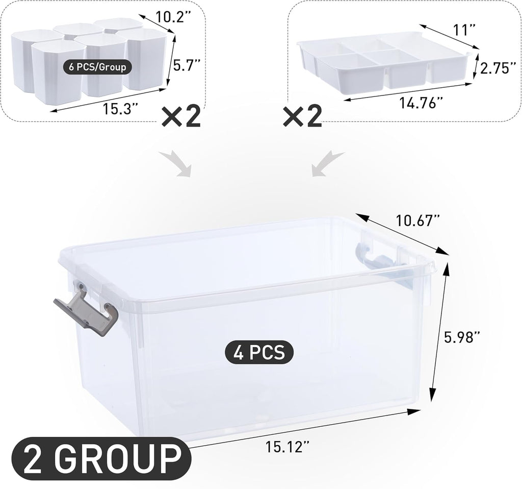 Citylife 17 QT Plastic Storage Box with Removable Tray Craft Organizers and Storage Clear Storage Container for Organizing Bead, Tool, Sewing, Playdoh