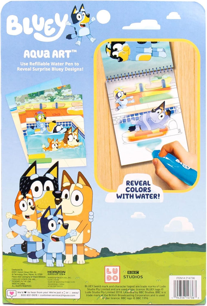 Horizon Group USA Bluey Aqua Art - Reusable Water Reveal Activity Pages With Water Pen for No-Mess Drawing and Coloring