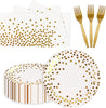 75PCS Paper Plates and Napkins Set - White and Gold Dot Disposable Party Dinnerware Includes Paper Plates, Napkins, Forks Decorations for Birthdays, Graduations, Weddings and Holidays, Serves 25