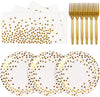 75PCS Paper Plates and Napkins Set - White and Gold Dot Disposable Party Dinnerware Includes Paper Plates, Napkins, Forks Decorations for Birthdays, Graduations, Weddings and Holidays, Serves 25