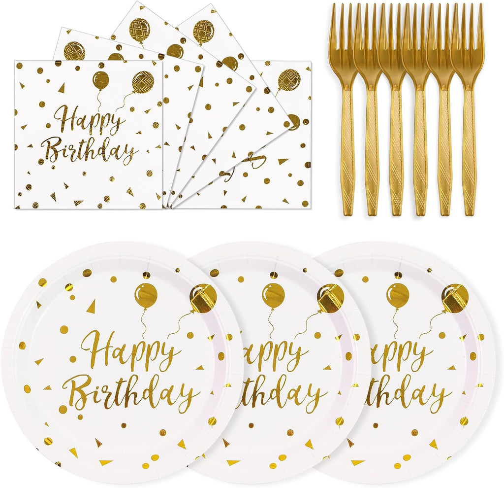 75PCS Paper Plates and Napkins Set - White and Gold Dot Disposable Party Dinnerware Includes Paper Plates, Napkins, Forks Decorations for Birthdays, Graduations, Weddings and Holidays, Serves 25