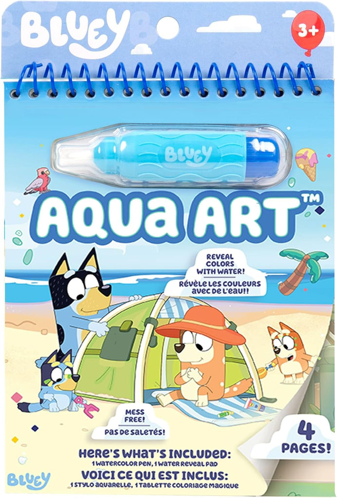 Horizon Group USA Bluey Aqua Art - Reusable Water Reveal Activity Pages With Water Pen for No-Mess Drawing and Coloring