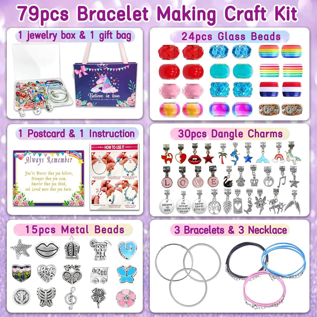 Charm Bracelet Making Kit,Jewelry Making Supplies Beads,Unicorn/Mermaid Crafts Gifts Set for Girls Teens Age 6-12