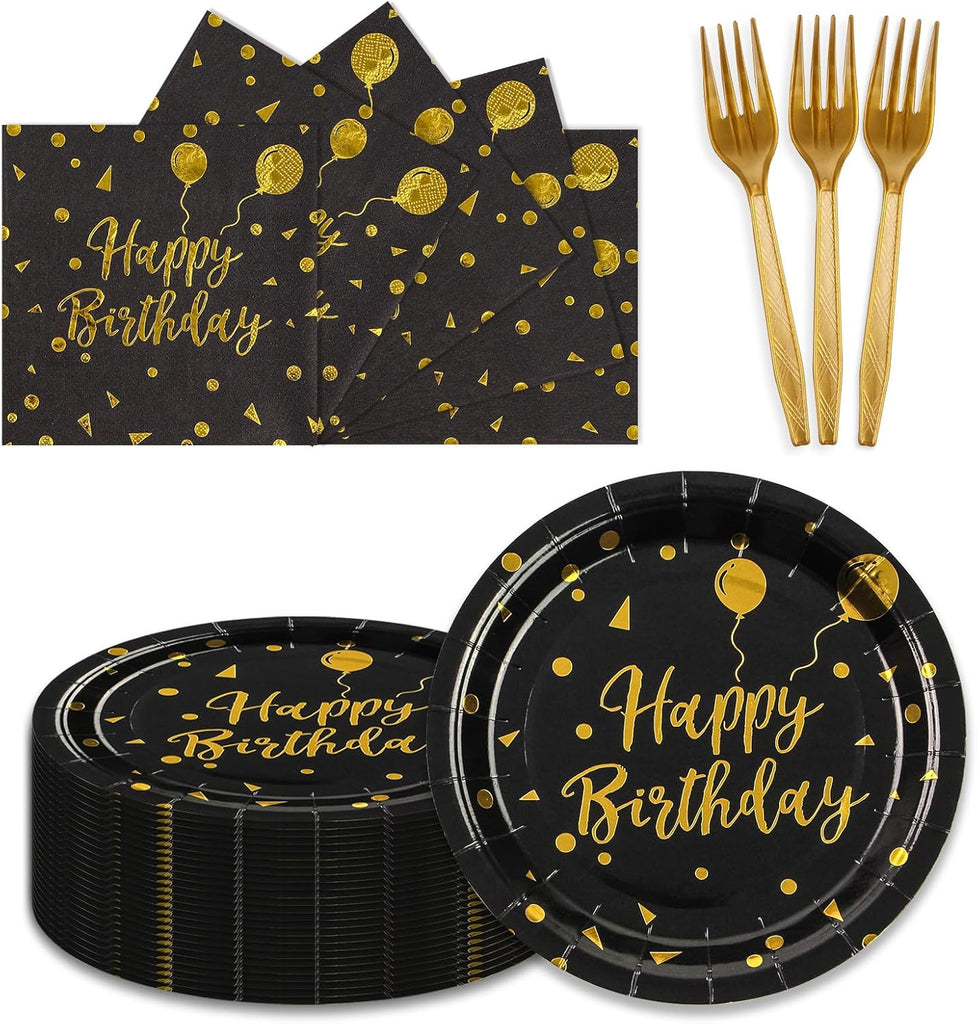 75PCS Paper Plates and Napkins Set - White and Gold Dot Disposable Party Dinnerware Includes Paper Plates, Napkins, Forks Decorations for Birthdays, Graduations, Weddings and Holidays, Serves 25