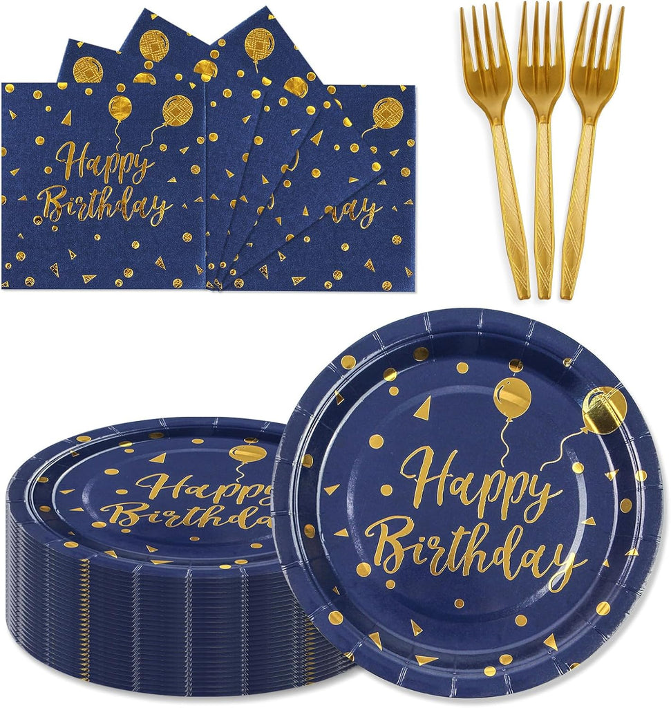 75PCS Paper Plates and Napkins Set - White and Gold Dot Disposable Party Dinnerware Includes Paper Plates, Napkins, Forks Decorations for Birthdays, Graduations, Weddings and Holidays, Serves 25