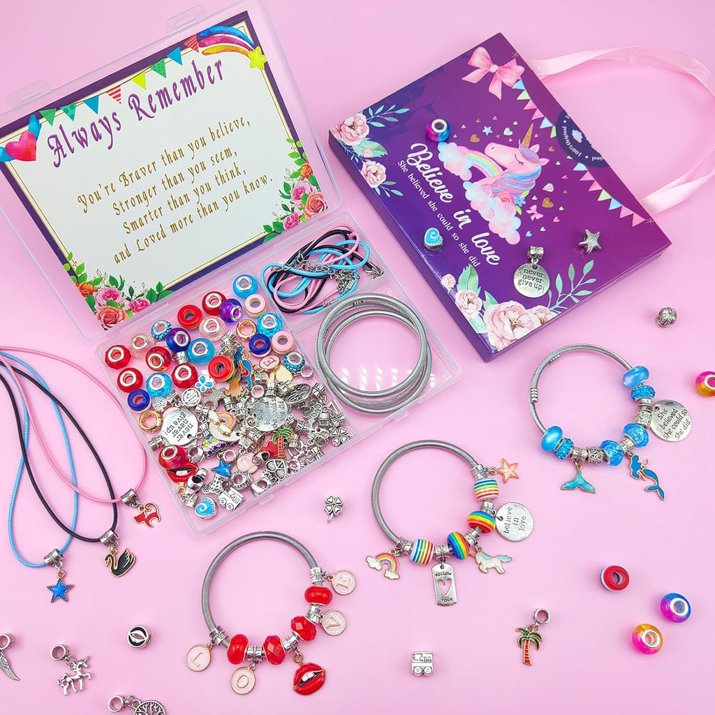 Charm Bracelet Making Kit,Jewelry Making Supplies Beads,Unicorn/Mermaid Crafts Gifts Set for Girls Teens Age 6-12