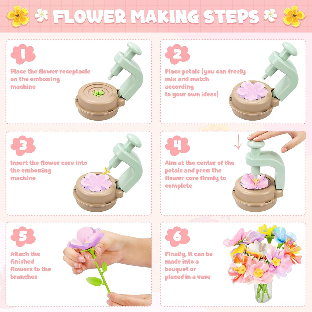 Fabric Flower Bouquets Toys, DIY Craft Kits Toys for Kids - Flower Market Toy, Build Your Flower Bouquet, Arts & Crafts for 4 5 6 7 8 Year Toddler Girl, Educational Activity Preschool B-Day Gifts