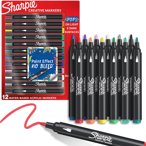 Sharpie Creative Paint-like Brush Tip Acrylic Markers, Assorted Colors, 12 Count, Perfect for Art and Craft Supplies